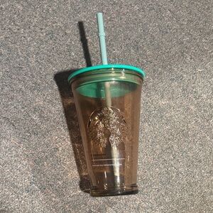 Starbucks Recycled Glass Transparent Brown Tumbler with Teal Lid